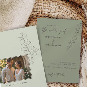 Invitación Fotografía minimalista de las hojas de eucalipto a