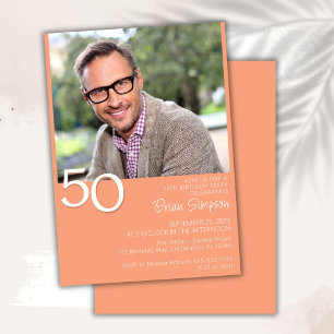 Invitación Fotografía Minimalista moderna Peach 50 cumpleaños