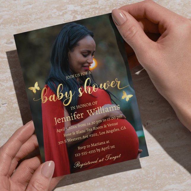 Invitación fotografía moderna de calilisis dorada con ducha d (Subido por el creador)