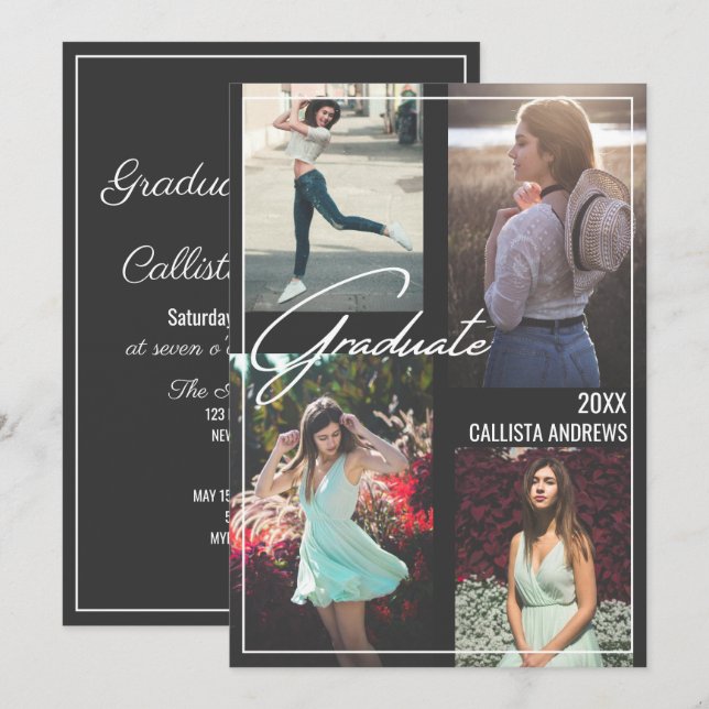 Invitación Fotografía moderna en blanco negro simple graduaci (Anverso / Reverso)