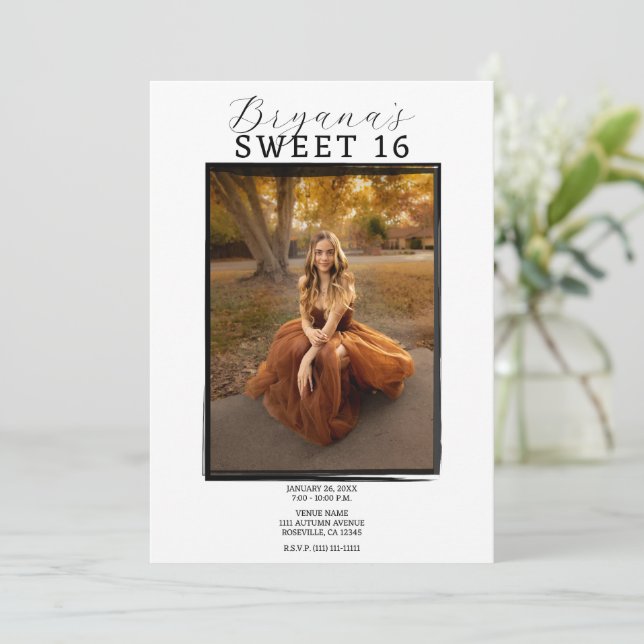 Invitación Fotografía moderna Marco negro de moda Dulce mínim (Anverso de pie)