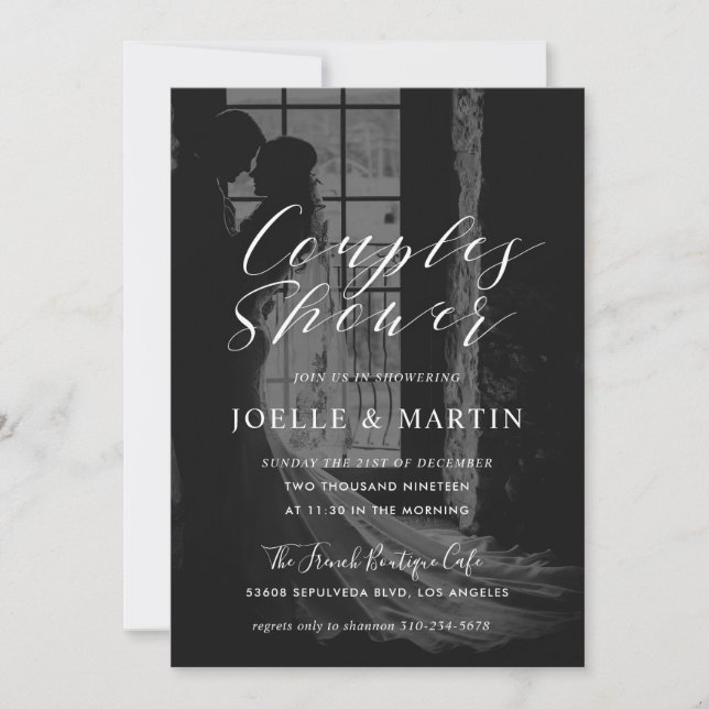 Invitación Fotografía moderna Parejas de caligrafía Ducha Fot (Anverso)