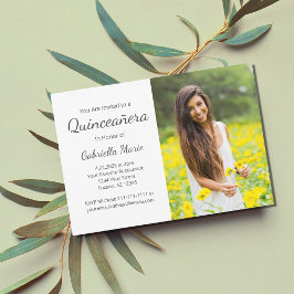 Invitación Fotografía moderna Quinceañera Tipografía Gris ele