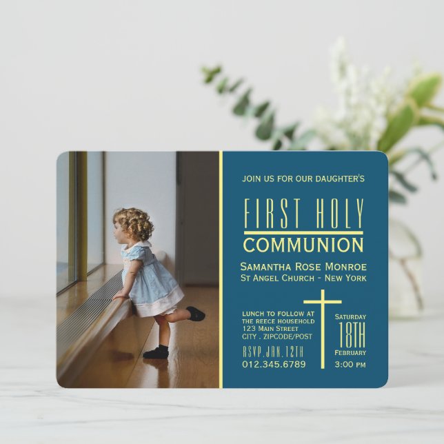 Invitación Fotografía moderna simple, primera comunión sagrad (Anverso de pie)