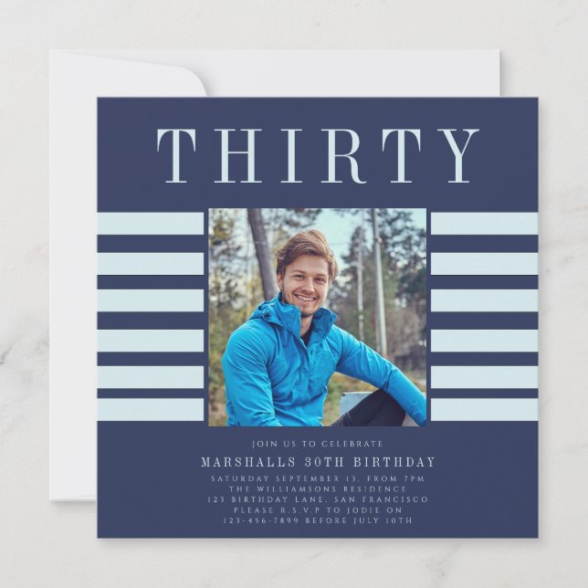 Invitación Fotografía moderna y elegante significa 30 años az (Anverso)