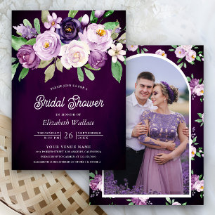 Invitación Fotografía morada Floral Dark Moody Bridal Shower