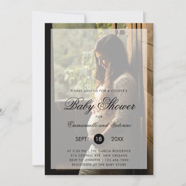 Invitación Fotografía neutral de género Baby Shower en pareja (Anverso)
