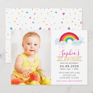 Invitación FOTOGRAFÍA NIÑOS CUMPLEAÑOS FIESTA arcoiris colori