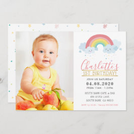 Invitación FOTOGRAFÍA NIÑOS CUMPLEAÑOS FIESTA arcoiris pastel