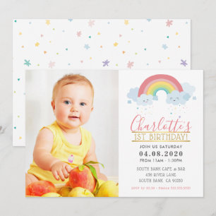 Invitación FOTOGRAFÍA NIÑOS CUMPLEAÑOS FIESTA arcoiris pastel