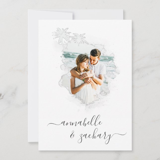 Invitación ~* FOTOGRAFÍA oceánica de playa + RSVP + Boda QR A (Anverso)