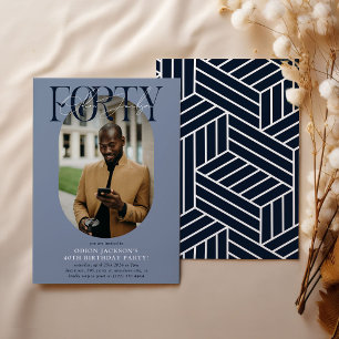 Invitación Fotografía ovalada moderna y firma 40 cumpleaños