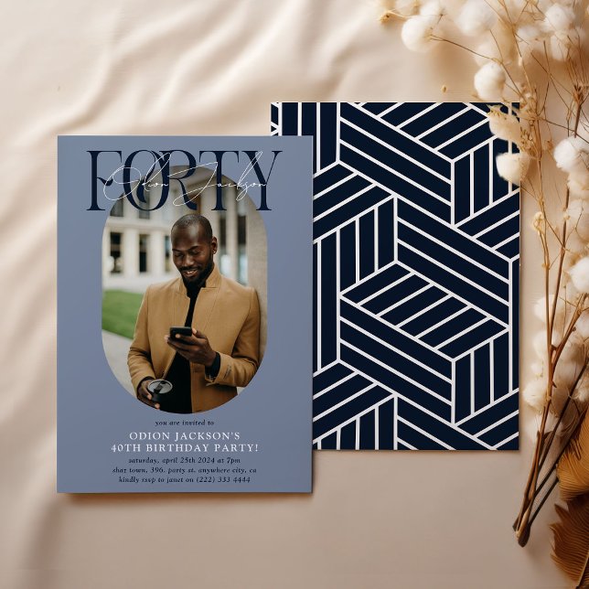 Invitación Fotografía ovalada moderna y firma 40 cumpleaños (Subido por el creador)