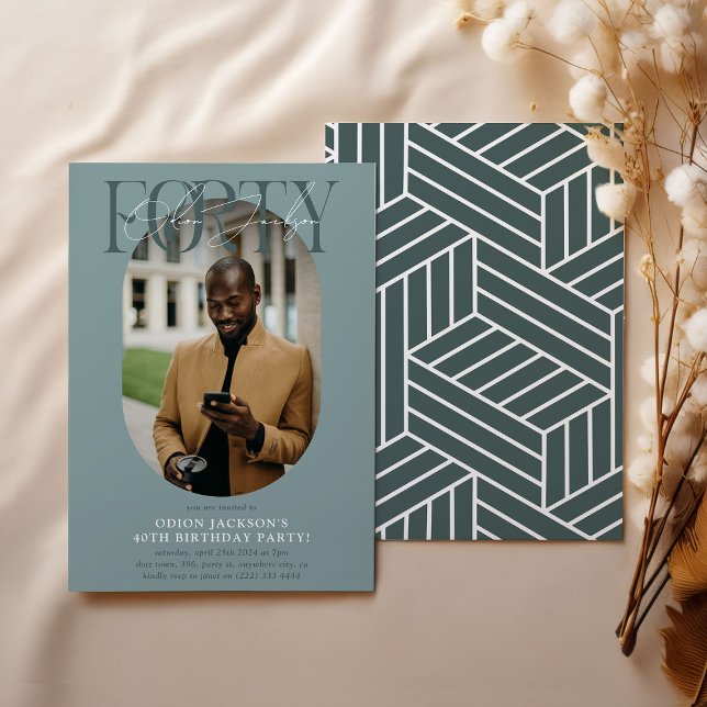 Invitación Fotografía ovalada moderna y firma 40 cumpleaños (Subido por el creador)