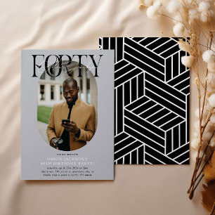 Invitación Fotografía ovalada moderna y firma 40 cumpleaños