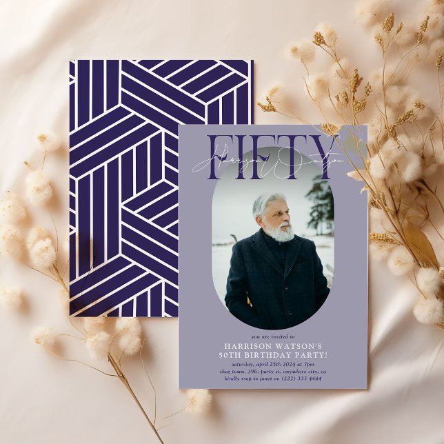 Invitación Fotografía ovalada moderna y firma 50 cumpleaños (Subido por el creador)