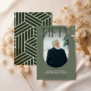 Invitación Fotografía ovalada moderna y firma 50 cumpleaños