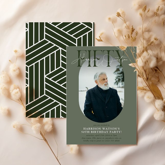 Invitación Fotografía ovalada moderna y firma 50 cumpleaños (Subido por el creador)