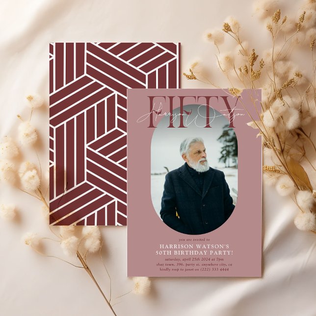 Invitación Fotografía ovalada moderna y firma 50 cumpleaños (Subido por el creador)