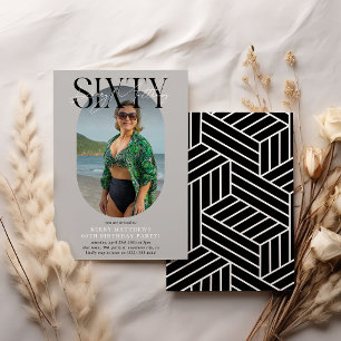 Invitación Fotografía ovalada moderna y firma 60º cumpleaños