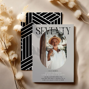 Invitación Fotografía ovalada moderna y firma 70º cumpleaños