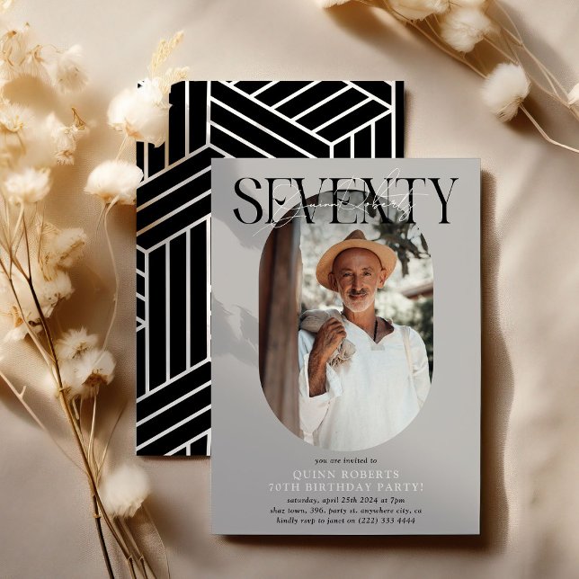 Invitación Fotografía ovalada moderna y firma 70º cumpleaños (Subido por el creador)
