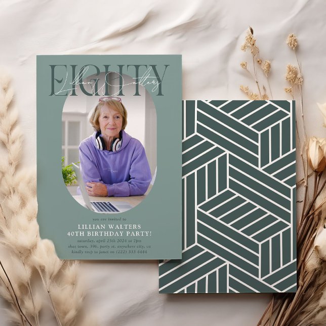 Invitación Fotografía ovalada moderna y firma 80 cumpleaños (Subido por el creador)