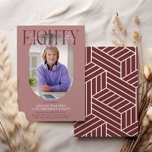 Invitación Fotografía ovalada moderna y firma 80 cumpleaños