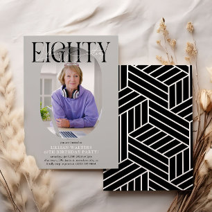 Invitación Fotografía ovalada moderna y firma 80 cumpleaños