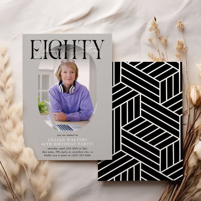 Invitación Fotografía ovalada moderna y firma 80 cumpleaños (Subido por el creador)