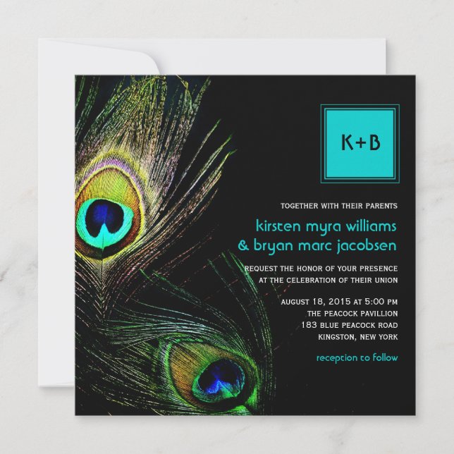 Invitación Fotografía Peacock Feathers Boda 2 (Anverso)
