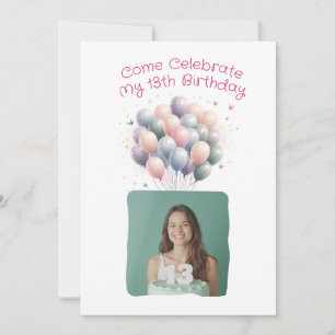 Invitación Fotografía personalizada 13.º globo de cumpleaños