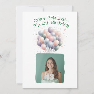 Invitación Fotografía personalizada 13.º globo de cumpleaños