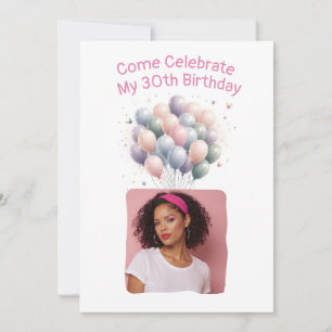 Invitación Fotografía personalizada 30.º globo de cumpleaños