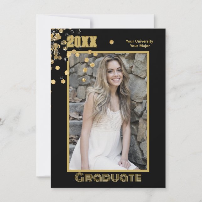 Invitación Fotografía personalizada moderna Black Gold Sparkl (Anverso)