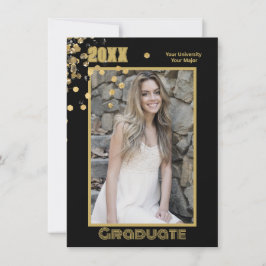 Invitación Fotografía personalizada moderna Black Gold Sparkl