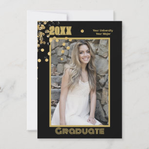 Invitación Fotografía personalizada moderna Black Gold Sparkl