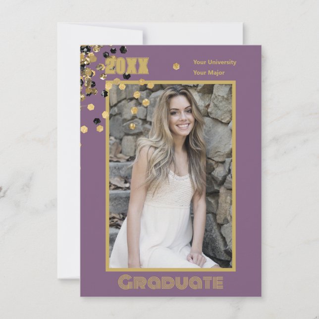 Invitación Fotografía personalizada Moderna Mauve Gold Sparkl (Anverso)