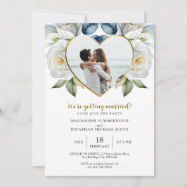 Invitación Fotografía personalizada Rosas blancas y marco car
