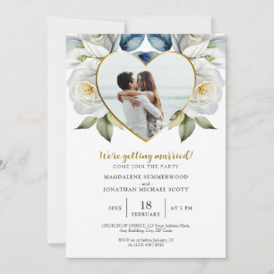 Invitación Fotografía personalizada Rosas blancas y marco car