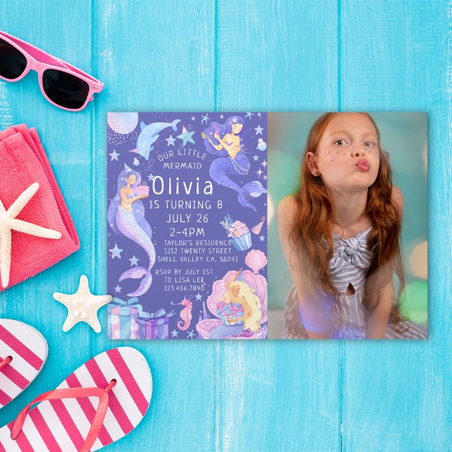 Invitación Fotografía púrpura Nuestra Sirenita Toda La Edad C (Subido por el creador)