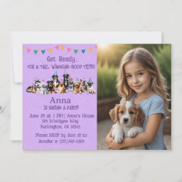 Invitación Fotografía púrpura Perro Cumpleaños Paw-ty