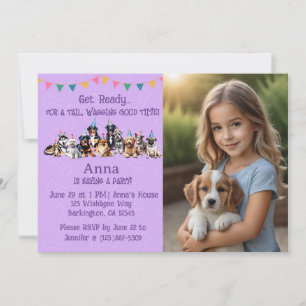 Invitación Fotografía púrpura Perro Cumpleaños Paw-ty