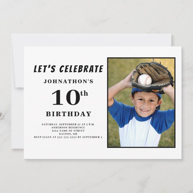 Invitación Fotografía simple Cumpleaños 10 (Anverso)