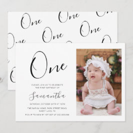 Invitación Fotografía simple de tipografía Primer cumpleaños