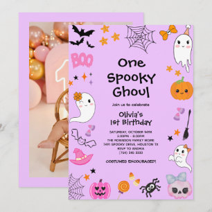 Invitación Fotografía Un Fantasma Ghoul Halloween 1er cumplea