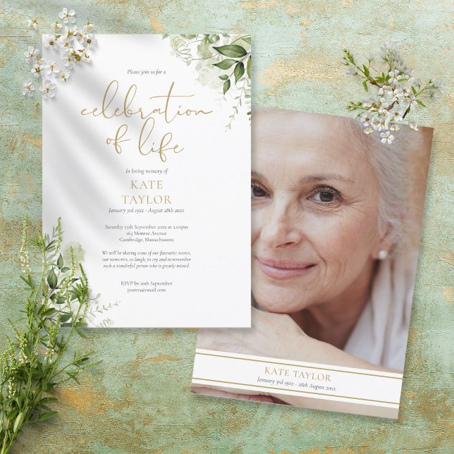 Invitación Fotografía verde Celebración funeral de la vida (Subido por el creador)