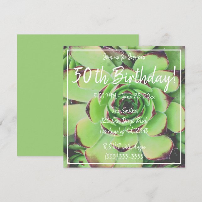 Invitación Fotografía verde exitosa 50 cumpleaños (Anverso / Reverso)