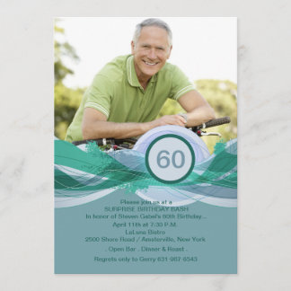 Invitación fotográfica azul hito de cumpleaños