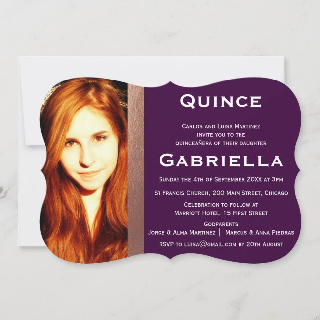 Invitación fotográfica bilingüe de Quinceañera (Anverso)